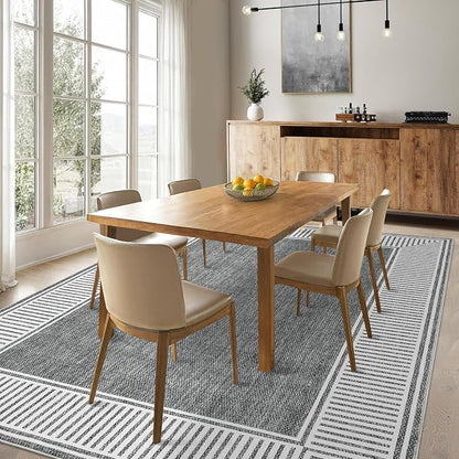 Garvee Living Room Rug 10x13 Washable Modern Bordered Bedroom Rug Grey | Large Non-Shedding Stain-Resistant Foldable Accent Rugs Ultra-Soft Non Slip Low Pile Floor Cover for Nursery Kids Room Office