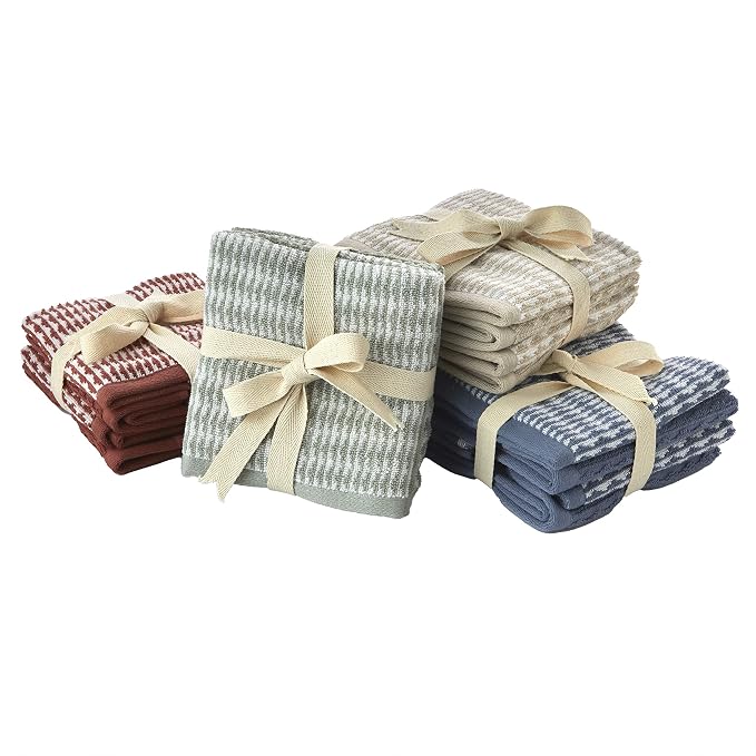 SKL Home Longborough Washcloth Set-4pc, 100% Turkish Cotton, Tan | 520 GSM weight. Soft & absorbent jacquard. Spa-level quality.