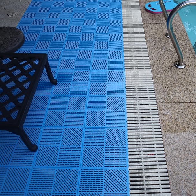 18 Pack Modular Interlocking Floor Tiles Anti-Slip Drainage Mat for Slippery Area Like Shower Swimming Pool Sauna Room Patio Boat, 12"×12" Blue
