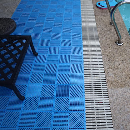 18 Pack Modular Interlocking Floor Tiles Anti-Slip Drainage Mat for Slippery Area Like Shower Swimming Pool Sauna Room Patio Boat, 12"×12" Blue