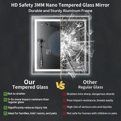 47"x47" LED Bathroom Mirror with Lights, Backlit+Frontlit, Anti-Fog | CRI 95, Stepless Dimmable, 3 Colors Lighting, Shatterproof Tempered Glass, HD Reflection, Memory, (Horizontal/Vertical)