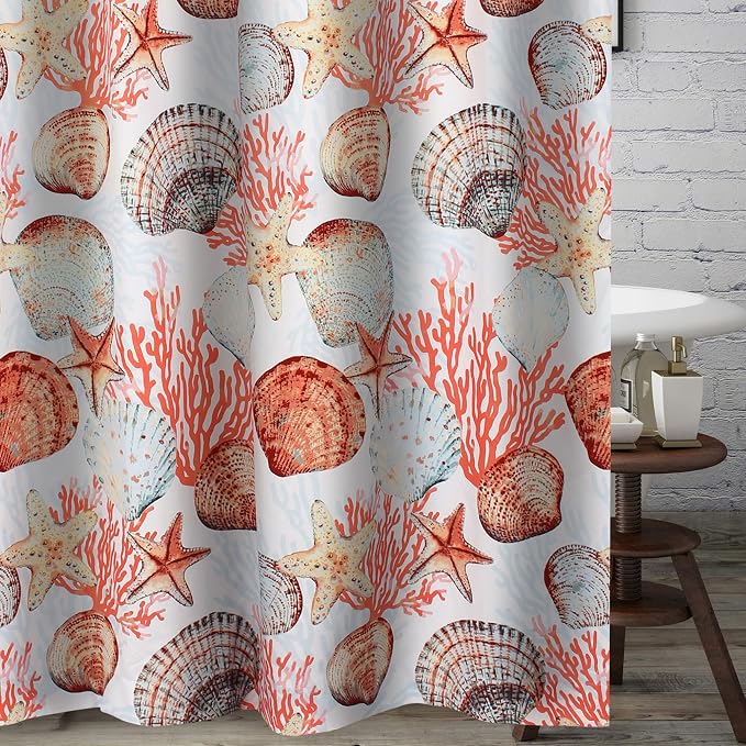 Greenland Home Fashions Fabric Sensations Shower Curtain, Stylish Bathroom Decor, Machine Washable, 72 inches x 72 inches, Beach Days