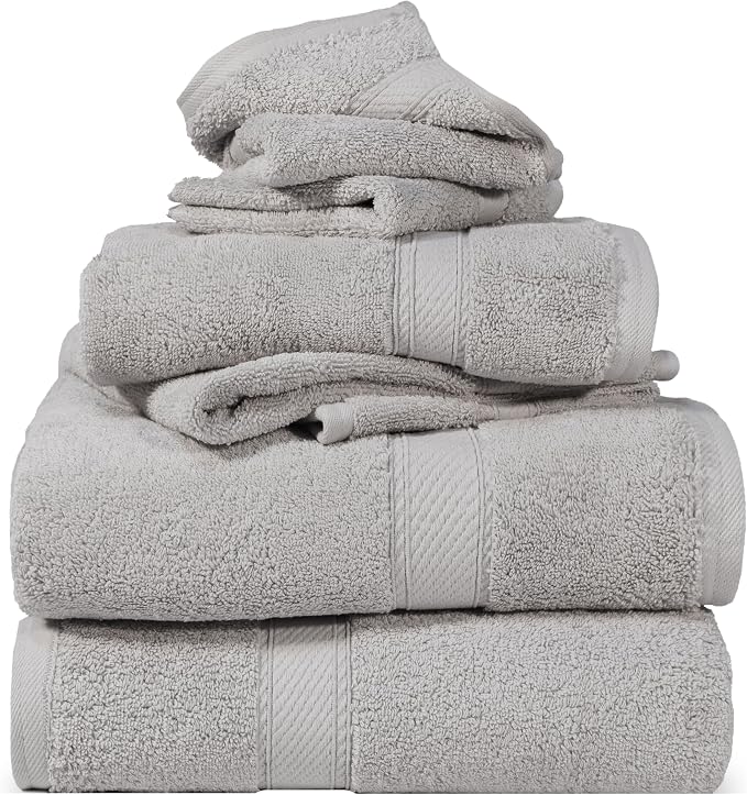 SUPERIOR Egyptian Cotton Ultra Plush & Absorbent, 6 Piece Set, Silver | Quick Dry, Soft Luxury Towel Set, Bath Essentials, Guest Bath, Spa, 2 Bath, 2 Hand, 2 Face Towels, Madeline Towels