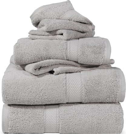 SUPERIOR Egyptian Cotton Ultra Plush & Absorbent, 6 Piece Set, Silver | Quick Dry, Soft Luxury Towel Set, Bath Essentials, Guest Bath, Spa, 2 Bath, 2 Hand, 2 Face Towels, Madeline Towels