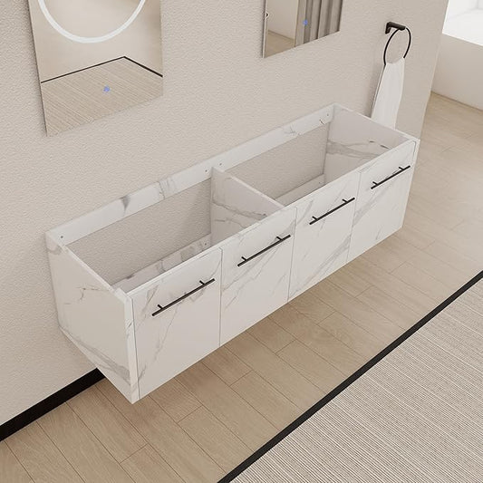60 Inch Floating Bathroom Vanity,60" Bathroom Vanity Without Sink,Modern Bathroom Vanity Cabinet,White Wall Mounted Cabinet(Sink Basin Not Included)