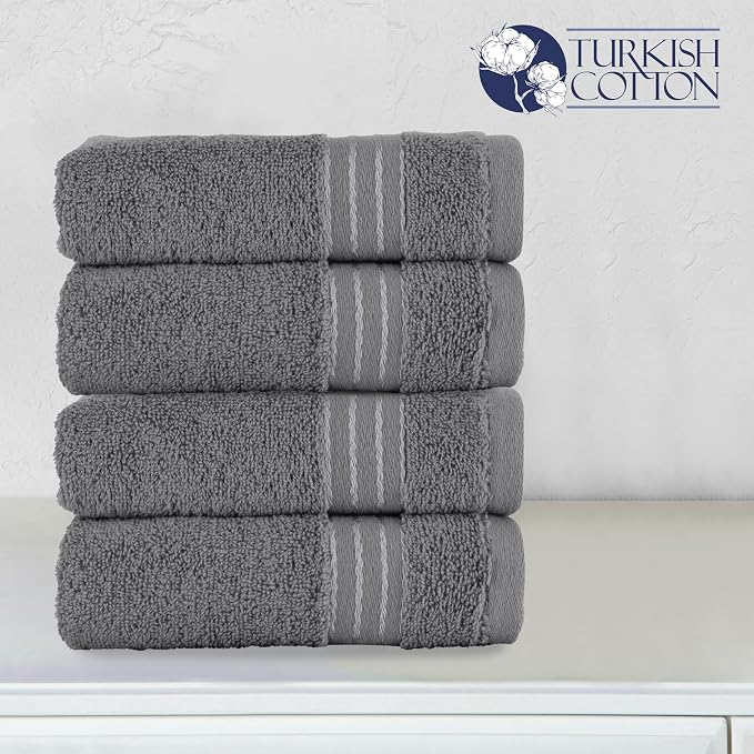 Elegant Comfort Premium Turkish Cotton 4 Pack Hand Towel Set - 16 x 28 inch, Luxurious Hotel Spa Quality 100% Turkish Cotton 4PC Hand Towel Set - Highly Absorbent - Soft Bathroom Towels, Gray