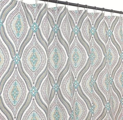 Serafina Home Hotel Quality Fabric Bathroom Shower Curtain: Modern Damask Paisley - Beige, Green and Taupe (72 x 70 inches)