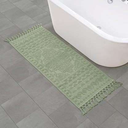 French Connection Nellore Bath Rugs, Woven and Beaded Bath Mats, Durable and Thick Bath Mats for Bathroom and Shower Rugs, 24" x 64", Sage Green