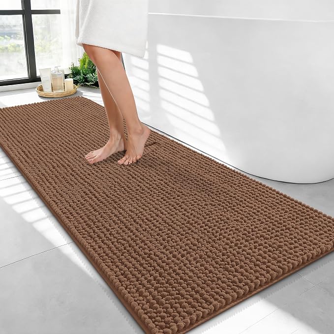 OLANLY Thick Chenille Bathroom Runner Rugs 47x24, Absorbent Bath Mat, Mocha | Soft Bath Rugs, Rubber Backing, Machine Wash Dry, Bath Mats for Bathroom, Tub and Shower, Home Decor Accessories