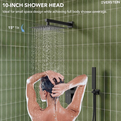 Shower Tub Faucet Set, 10" Bathroom Rainfall Shower Head Fixtures Combo with Handheld Spray and Tub Spout, Matte Black (Valve Included)