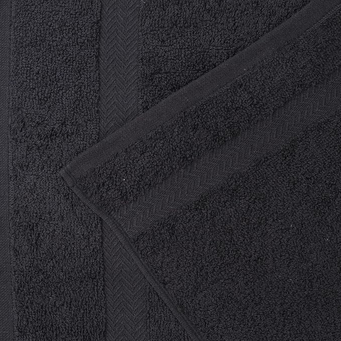 Superior 18-Piece Cotton Assorted Towel Set, Includes 8 Face Towel, 6 Hand, and 4 Bath Towels, Home, Bathroom, Guest Bath Essentials, Quick Dry, Absorbent, Franklin Collection - Black