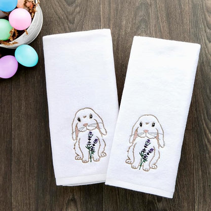 SKL Home Bunny Lop Hand Towel Set-2pc, 100% Cotton, Embroidered, White | Decorative velour for Easter or everyday cheer. Great for the bathroom, kitchen, or bar & makes a fun gift.