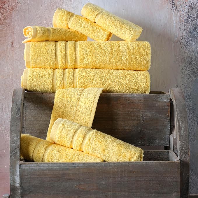 Hawmam Linen Yellow Hand Towels 4 Pack Turkish Cotton Premium Quality Soft and Absorbent Small Towels for Bathroom