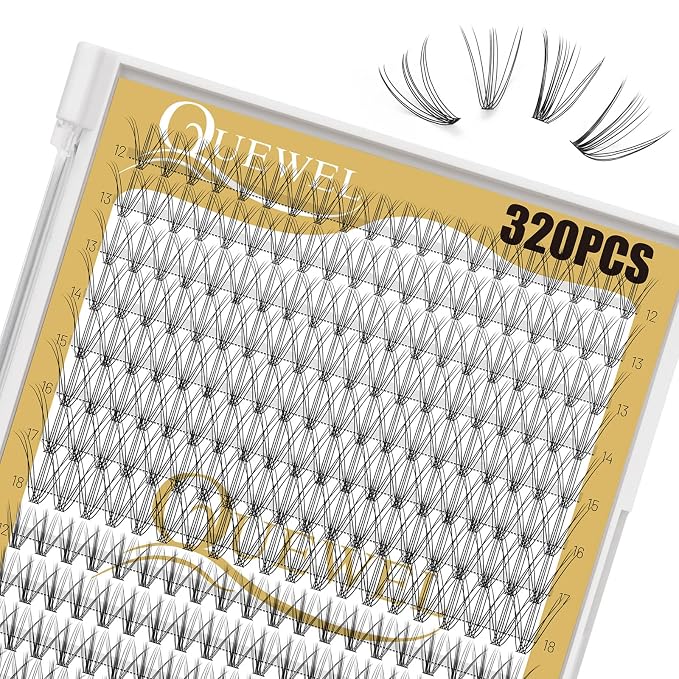 QUEWEL Lash Clusters 320Pcs 10D+20D C Curl Lash Cluster Eyelash Extensions | Cluster Lashes Mix12-18mm Individual Eyelashes Clusters Wispy Lash Clusters Thin Band Soft to Use at Home(10D+20D C Mix12-18)