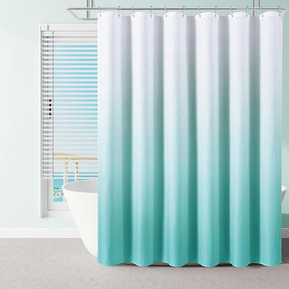Shower Curtain 84 inches Long 7FT for Bathroom 1 Panel Aqua Blue | Ombre Waffle, Shower Curtains with Hook, Water Repellent, Boho Farmhouse, Simple Modern Bath Decor, 72x84