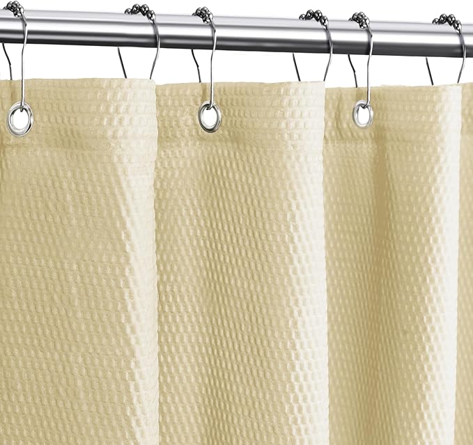 Tititex Solid Beige Cloth Fabric Shower Curtain Liner with 2 Magnets - Texture Soft Hotel Quality Waterproof Shower Liner, Light-Weight & Machine Washable 72x84 inch
