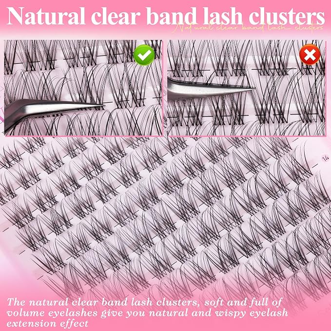 Natural Lash Clusters Wispy Eyelash Clusters DIY Lash Extension with 5-6mm Bottom Lashes 8-16mm Venus Individual Lashes Invisible Band Lash Cluster Eyelash Extensions for Natural Look by Wtvane