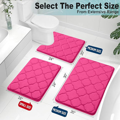 OLANLY Memory Foam Bath Mat Rug 30x20, Ultra Soft and Absorbent Bathroom Rugs, Non-Slip, Comfortable, Machine Washable Bath Carpet for Bathroom Floor, Tub, Shower and Home Decor Accessories, Deep Pink