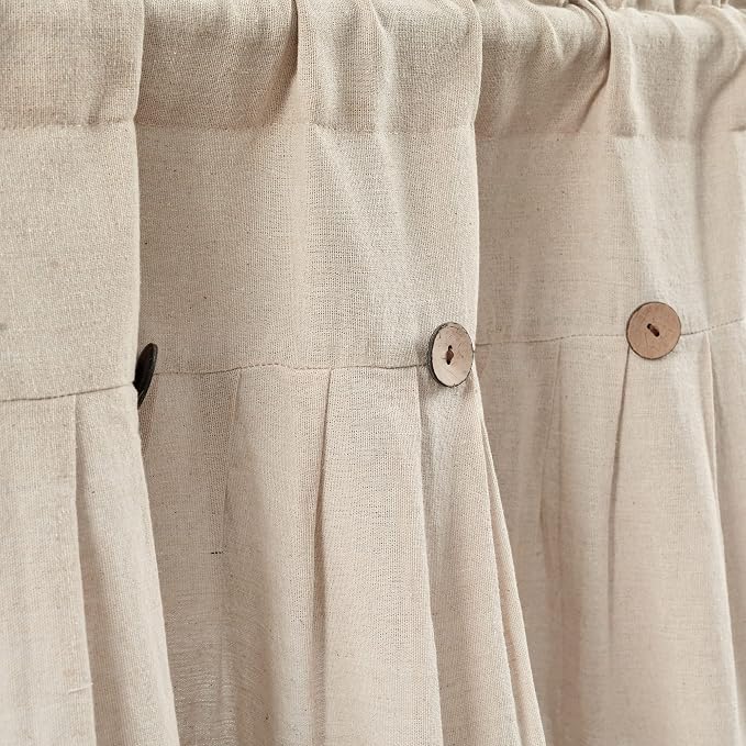 Lush Decor Linen Button Farmhouse Valance Curtians Dark Linen,Valances for Windows - Kitchen Curtains Valances - Bathroom Curtain, 52" W x 18" L (Pack of 12)