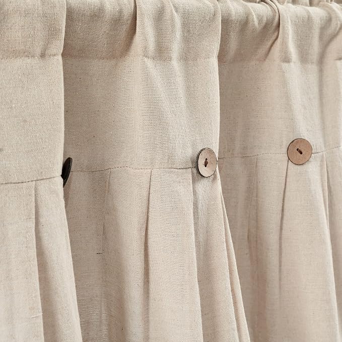 Lush Decor Linen Button Farmhouse Valance Curtians 52"W x 18"L Dark Linen - Linen Valances For Windows - Kitchen Curtains Valances - Bathroom Curtain