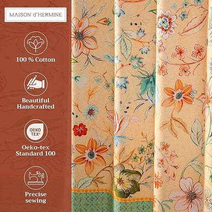 Maison d' Hermine Shower Curtain 100% Cotton One Panel 70"x72" Washable Fabric Shower Curtains for Bathroom, Easy Hanging with 12 Button Holes - Home Hotel Easter Gifts (Luxury Loft - Peach)