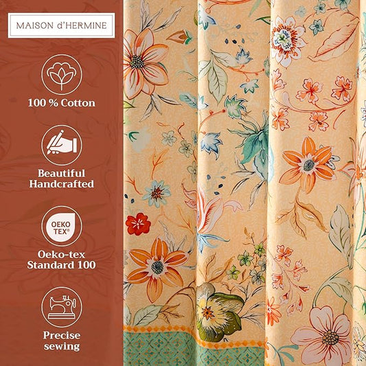 Maison d' Hermine Shower Curtain 100% Cotton One Panel 70"x72" Washable Fabric Shower Curtains for Bathroom, Easy Hanging with 12 Button Holes - Home Hotel Easter Gifts (Luxury Loft - Peach)