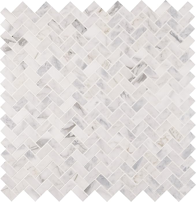 MSI Calacatta Cressa Herringbone Honed Marble Tile for Kitchen Backsplash, Wall Tile for Bathroom, Accent Wall Tile, and Shower Wall Tile