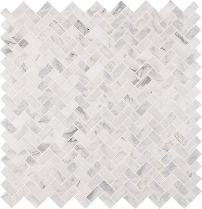 MSI Calacatta Cressa Herringbone Honed Marble Tile for Kitchen Backsplash, Wall Tile for Bathroom, Accent Wall Tile, and Shower Wall Tile