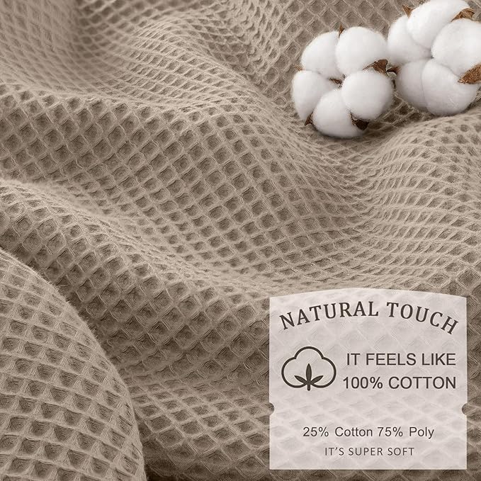 Waffle Weave Shower Curtain - Beige Cotton Fabric Texture Heavyweight Shower Curtains for Bathroom,Washable,72Wx75L