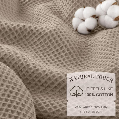 Extra Long Waffle Shower Curtain - Beige Cotton Texture Fabric Heavyweight Shower Curtains for Bathroom,72Wx84L