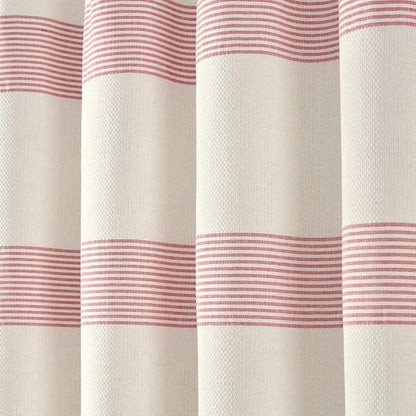 Lush Decor Tucker Stripe Yarn Dyed Cotton Knotted Tassel Shower Curtain, 72" x 72", White & Red