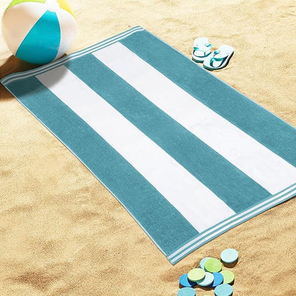 Superior Cotton Nautical Stripe Beach Towels, Colorful Towels for Adult, Kid, Pool, Swimming, Sand, Travel, Large Oversized, Absorbent, Fast Drying, Bath Basics, Cabana Collection, 1 Piece, Turquoise