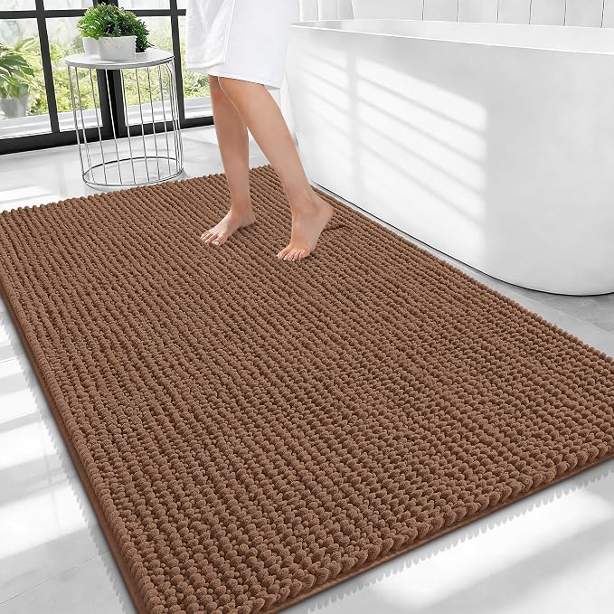 OLANLY Thick Chenille Large Bathroom Rugs 40x32, Absorbent Bath Mat, Mocha | Soft Bath Rugs, Rubber Backing, Machine Wash Dry, Bath Mats for Bathroom, Tub and Shower, Home Decor Accessories