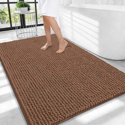 OLANLY Thick Chenille Large Bathroom Rugs 40x32, Absorbent Bath Mat, Mocha | Soft Bath Rugs, Rubber Backing, Machine Wash Dry, Bath Mats for Bathroom, Tub and Shower, Home Decor Accessories