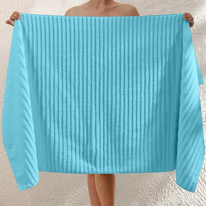 Elegant Comfort 100% Turkish Cotton Corduroy Ribbed Luxury Jumbo Bath Towel Ultra Soft - 35 x 70 Inch - Luxury Spa Premium Hotel Quality Highly Absorbent and Quick Dry Large Bath Towel, Aqua