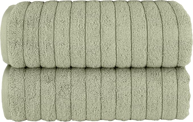 Elegant Comfort 100% Turkish Cotton Corduroy Ribbed Luxury Soft 2 Pack Bath Towels 27 x 54 Inch - Ultra Plush, Absorbent, Quick Dry, Hotel Spa Quality Towels for Bathroom Essentials, Mint Green
