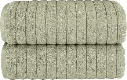 Elegant Comfort 100% Turkish Cotton Corduroy Ribbed Luxury Soft 2 Pack Bath Towels 27 x 54 Inch - Ultra Plush, Absorbent, Quick Dry, Hotel Spa Quality Towels for Bathroom Essentials, Mint Green