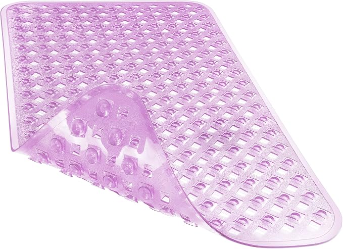 Yimobra Bathtub Mat Non Slip, Shower Mat with Strong Suction Cups & Drain Holes, 28"X16", Anti Slip Bath Tub Mat for Inside Shower, Machine Washable Fast Drying, Bathroom Essentials, Clear Purple