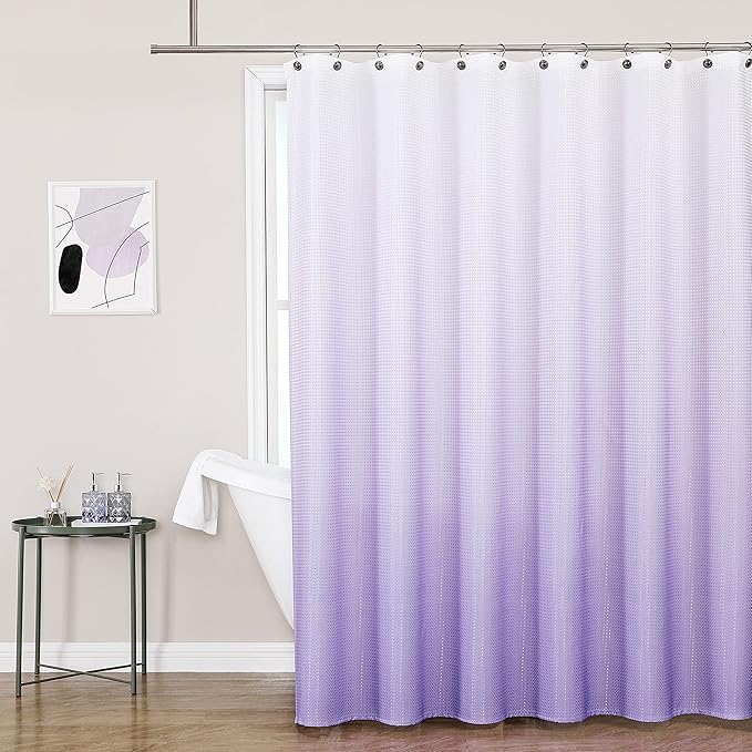 WEST LAKE Ombre Shower Curtain Lavendar Waffle Weave Microfiber Decorative No Hook Fabric Shower Curtain with Grommet Waterproof Machine Washable,Gradient White to Purple 70" Wx72 L