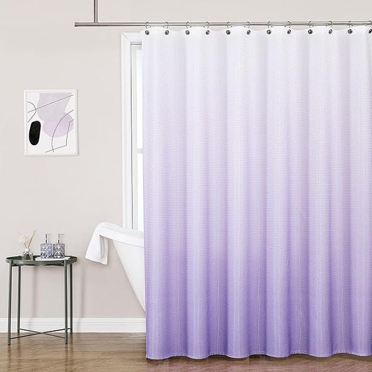 WEST LAKE Ombre Shower Curtain Lavendar Waffle Weave Microfiber Decorative No Hook Fabric Shower Curtain with Grommet Waterproof Machine Washable,Gradient White to Purple 70" Wx72 L