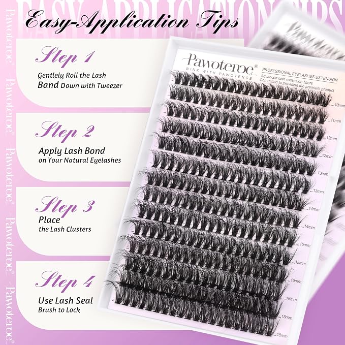 Lash Extension Kit DIY Individual Lash Clusters Kit Full 50D with Lash Bond and Seal and Lash Applicator, 9-16mm Clusters Eyelash Extension Kit at Home (Full 50D, 9-16mm, Kit)