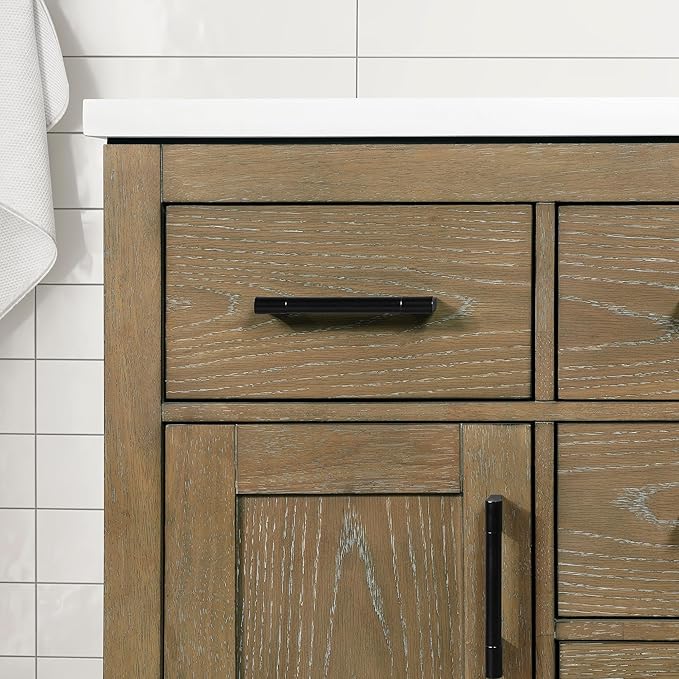 OVE Decors Bailey 42 in. Single Sink Freestanding Driftwood Oak Bathroom Vanity with White Quartz Top, Matching Backsplash and Power Bar