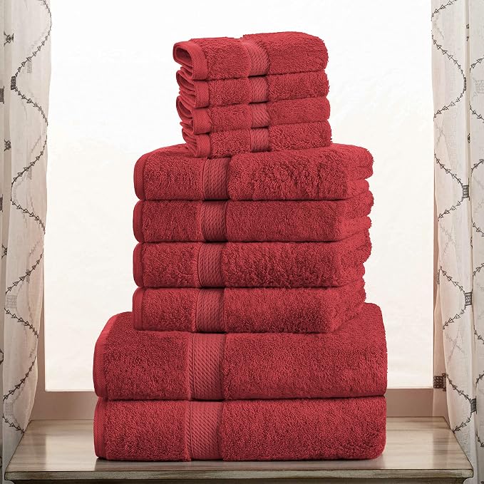 Superior Egyptian Cotton Ultra Plush & Absorbent, 10 Piece Set, Red | Quick Dry, Soft Luxury Towel Set, Bath Essentials, Guest Bath, Spa, 2 Bath, 4 Hand, 4 Face Towels, Madeline Towels