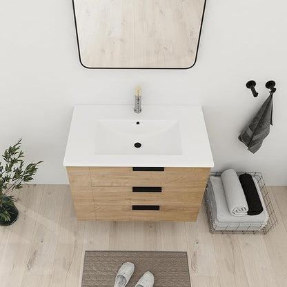 Bathroom Vanity with Sink 30 Inch, Single Sink Modern Bathroom Vanities Set, Wall-Mounted Bathroom Vanity, Floating Soft Close Door (IMO, 30 * 18)