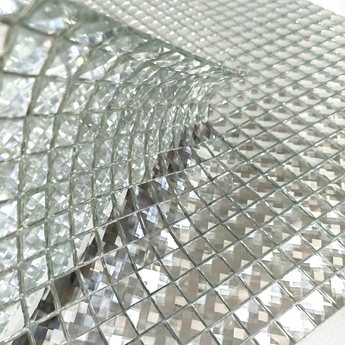 Mirror Tiles Silver Bathroom Wall Sheets Crystal Diamond Mosaic Tile Backsplash Kitchen Bevel Glass Subway Home Improvement Materials [Pack of 11PCS(12x12x0.16 Inches/Each)]