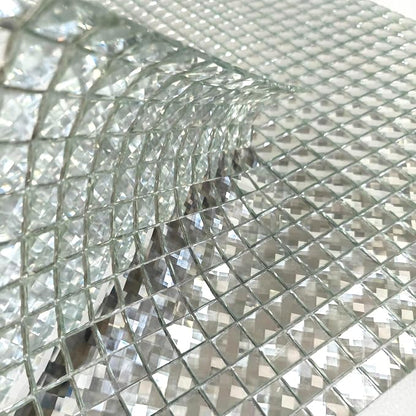 Mirror Tiles Silver Bathroom Wall Sheets Crystal Diamond Mosaic Tile Backsplash Kitchen Bevel Glass Subway Home Improvement Materials [Pack of 11PCS(12x12x0.16 Inches/Each)]