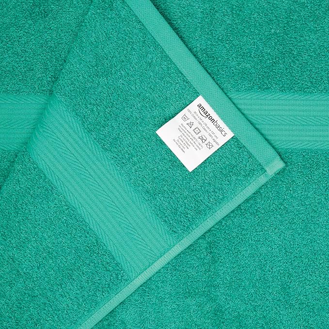 Amazon Basics 6-Piece Oversized Fade-Resistant Towel Set, 100% Cotton, Highly Absorbent, Soft, Teal, 2 Bath Towels, 2 Hand Towels, 2 Washcloths