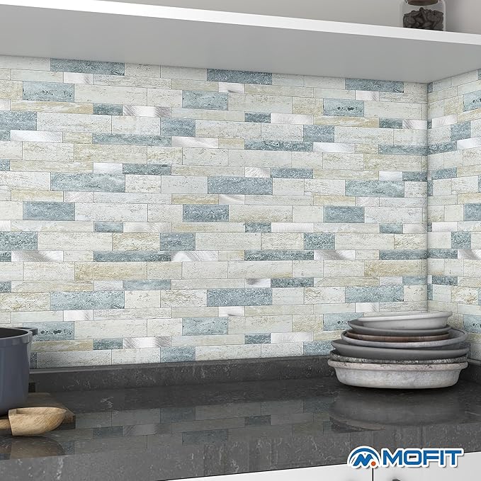 Stone Peel Stick Backsplash Tiles Kitchen Wall Blue Green 5pcs