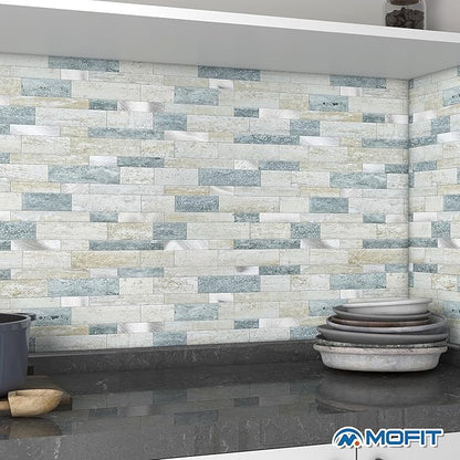 Stone Peel Stick Backsplash Tiles Kitchen Wall Blue Green 10pcs