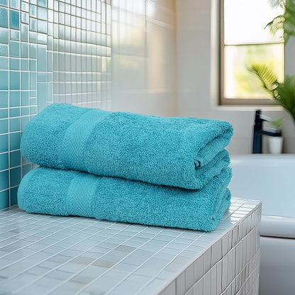 Commercial Bulk Pack of 12 Large Bath Towels – 100% Cotton Terry 24" x 50" – Ideal for Hotels, Salons, Gyms, Spas & Institutional Use – Teal Blue